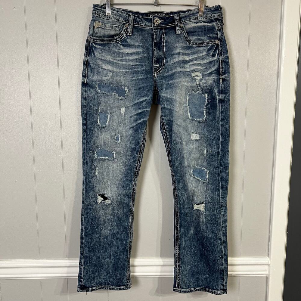 Salvage Mens 36S Mayhem Straight Jeans Distressed Buckle